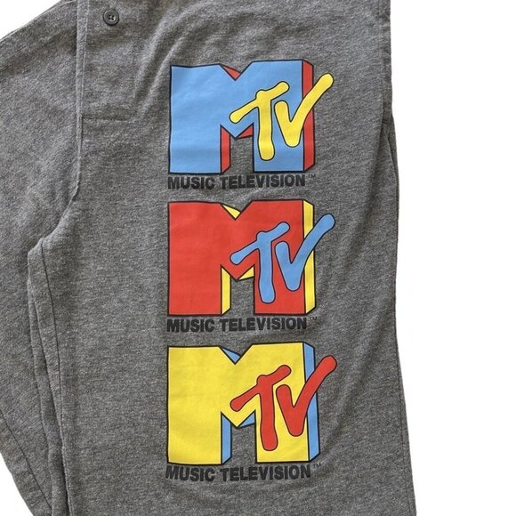 VIACOM MTV Grey Lounge Jogger PJ Pants Mens Large Color Block Logo 80s 90s Video - Picture 4 of 11